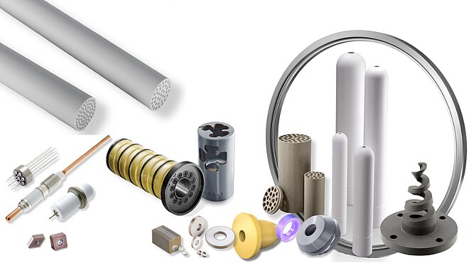 Collage de produits et solutions industriels de CeramTec sur fond blanc