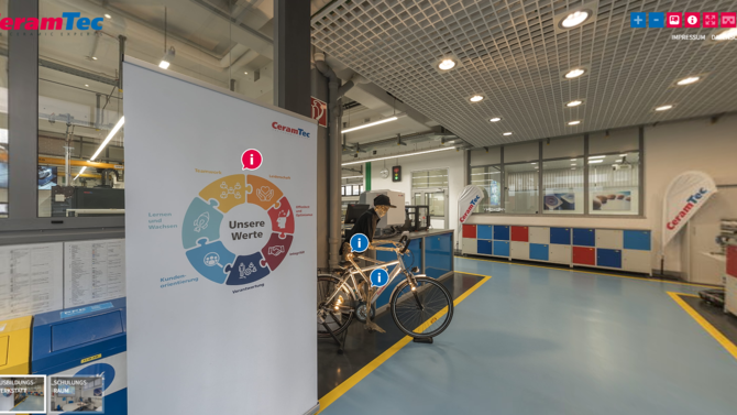 Vorschaubild zum 360-Grad-Rundgang durch die Ausbildungswerkstatt von CeramTec in Plochingen