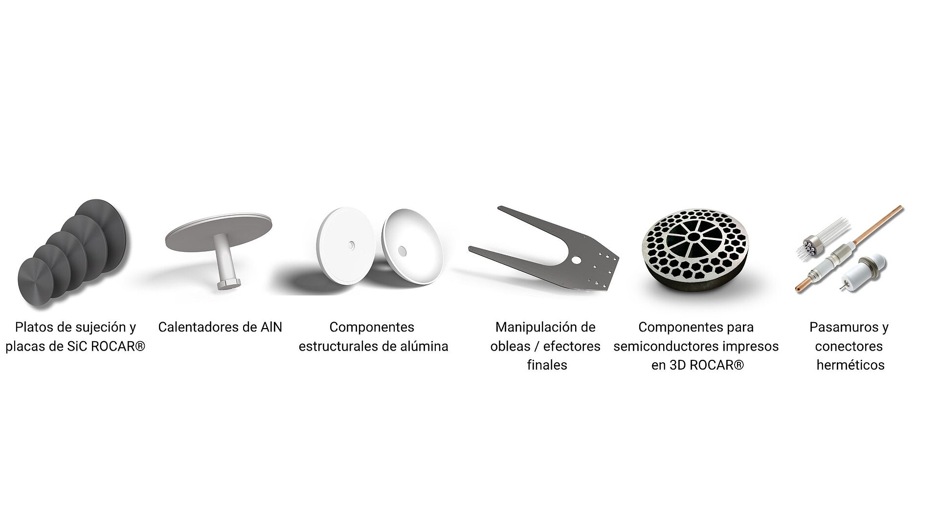 Ejemplos de productos cerámicos de CeramTec para la industria de los semiconductores