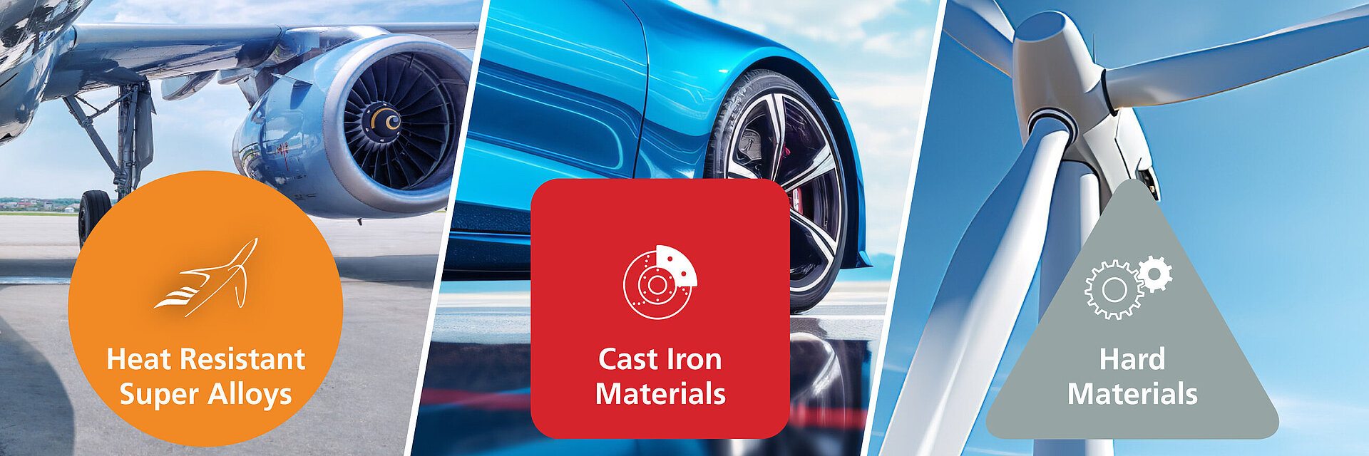 Flugzeugturbine, Sportwagen und Windkraftanlage