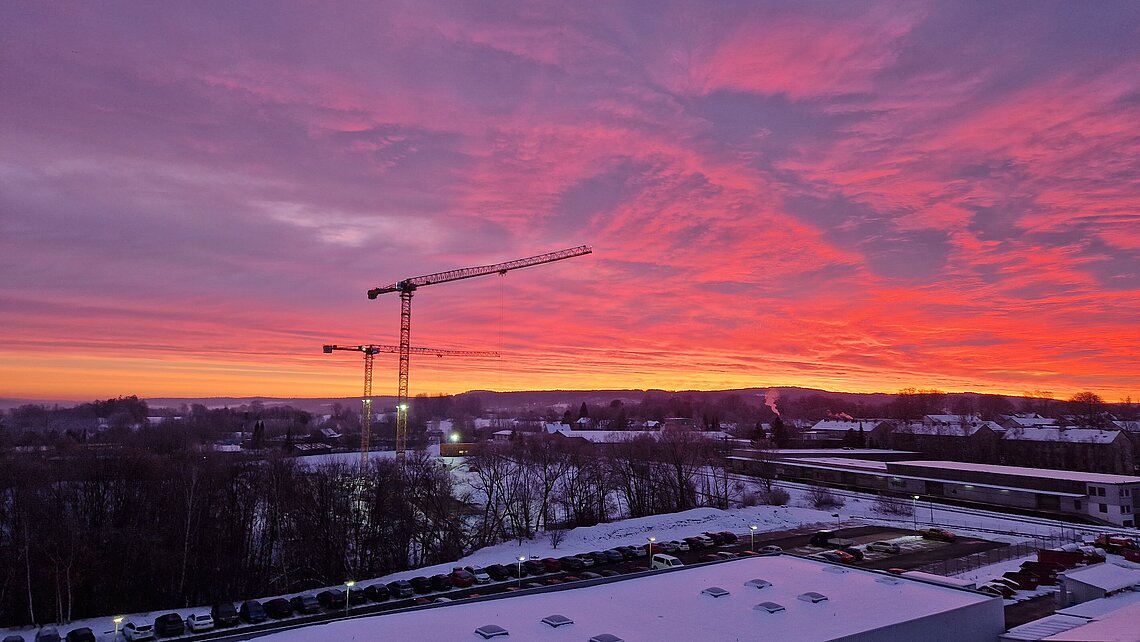 Sunrise over new CeramTec Marktredwitz building