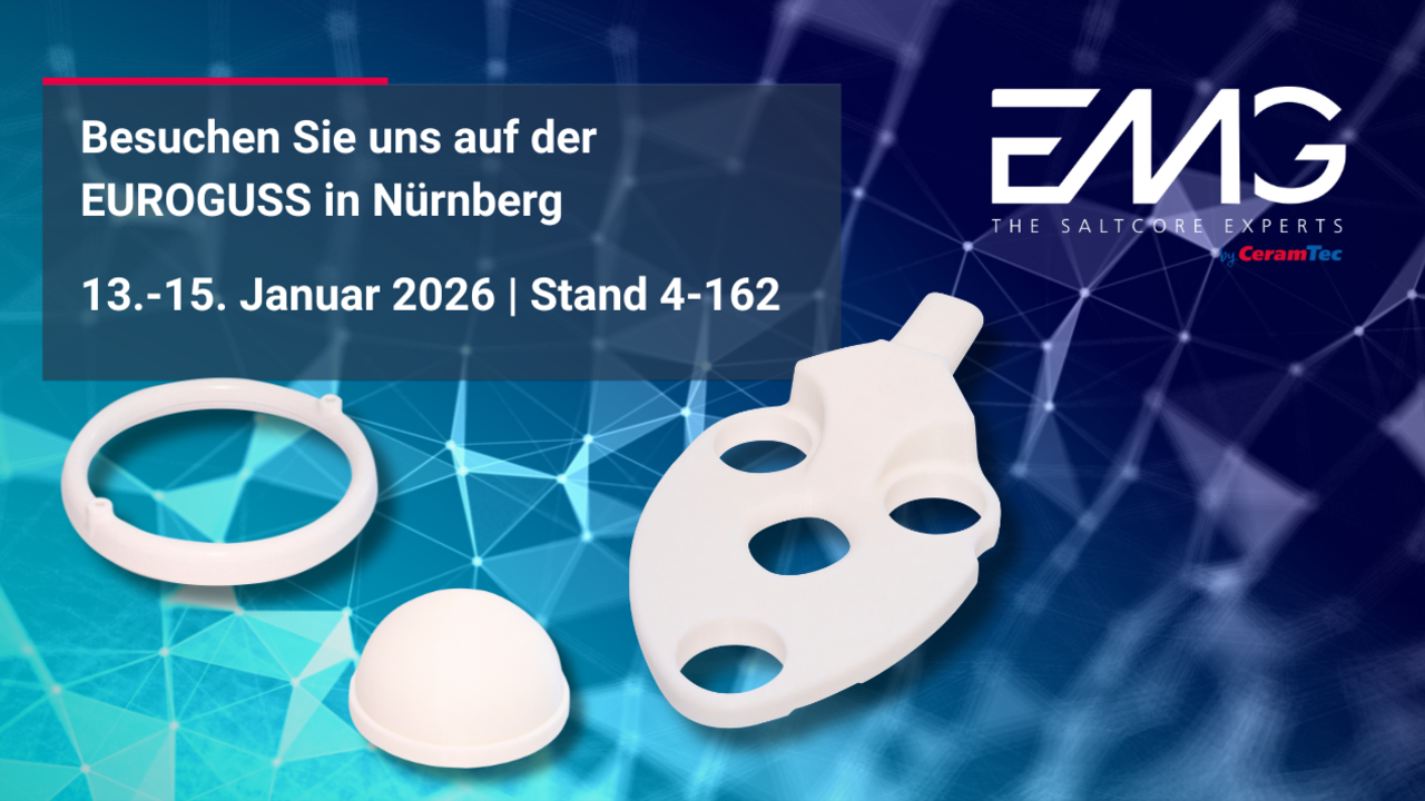 Event-Teaser für die EUROGUSS 2026 in Nürnberg, bei der EMG Saltcores vertreten ist.