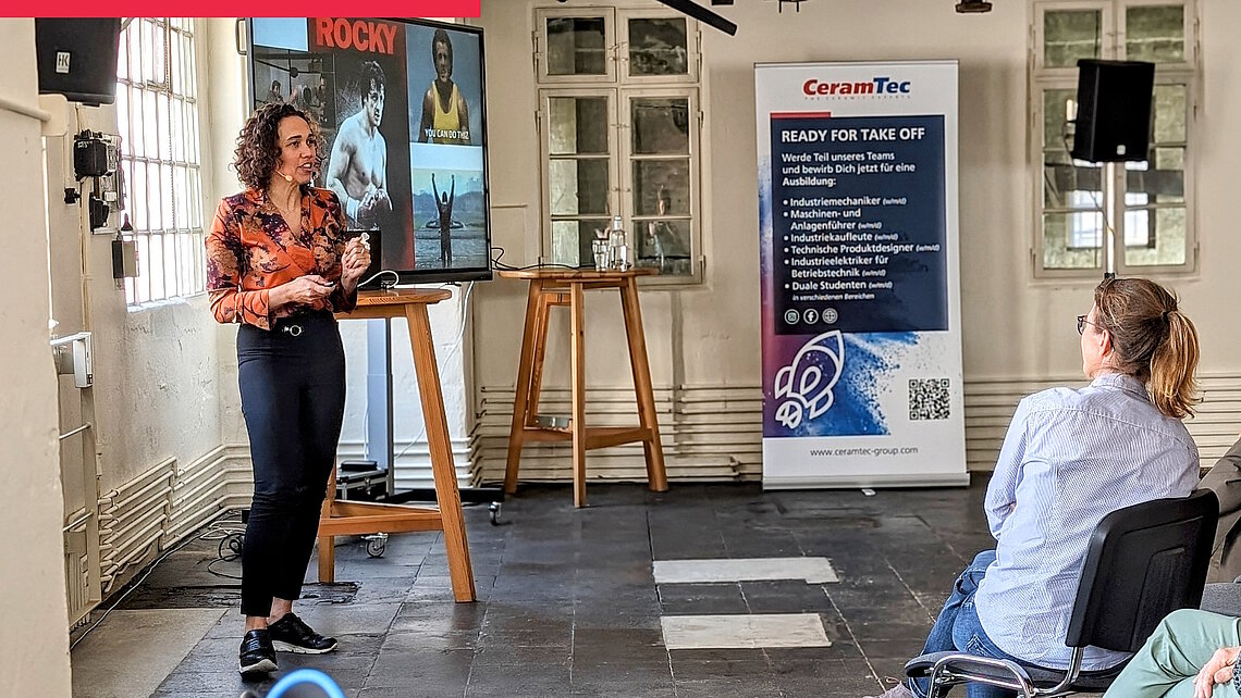Nicole Büttner in the industrial museum at CeramTec in Lauf