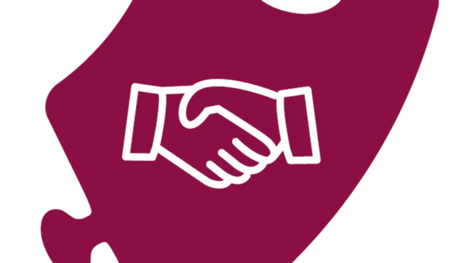 Ein Puzzlestück mit schüttelnden Händen darauf