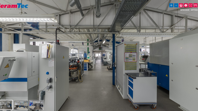 Vorschaubild zum 360-Grad-Rundgang durch die Ausbildungswerkstatt von CeramTec in Marktredwitz