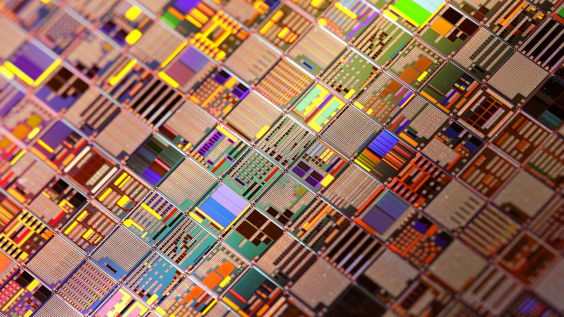Blick auf eine bunte Halbleiter-Chip-Platte