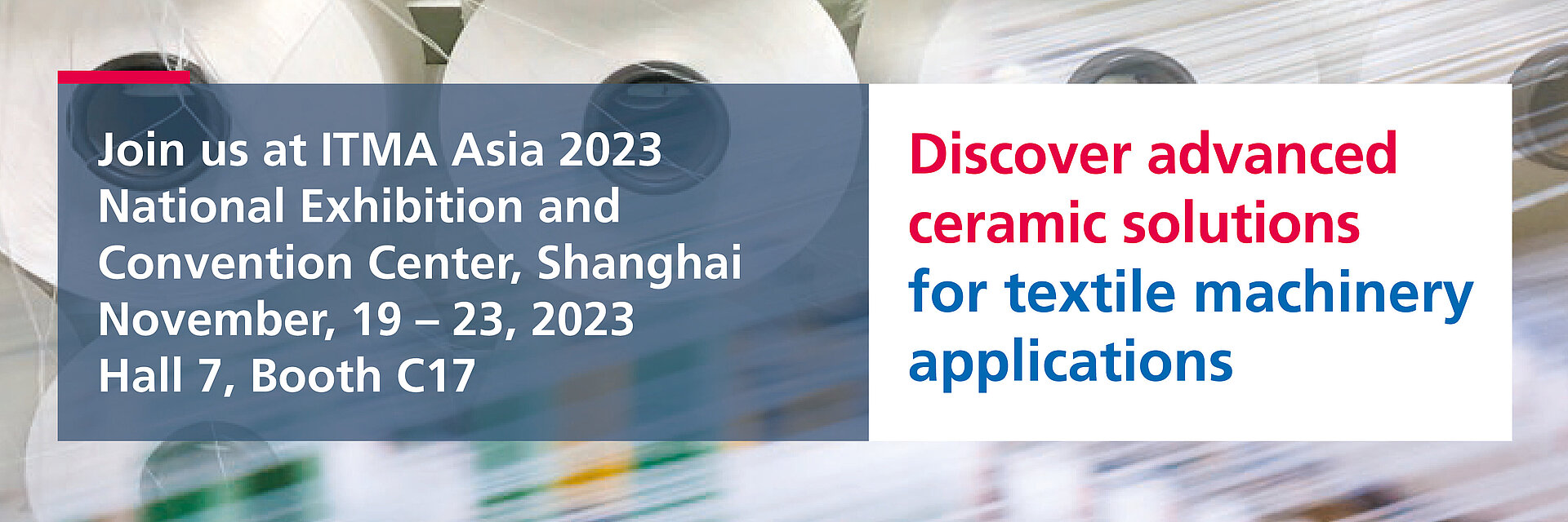 Banner informiert über Messe-Auftritt von CeramTec bei ITMA 2023