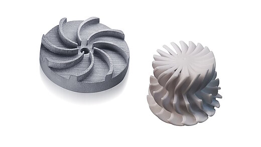 Two 3D printed products made of silicon carbide SiSiC and aluminium oxide Al2O3