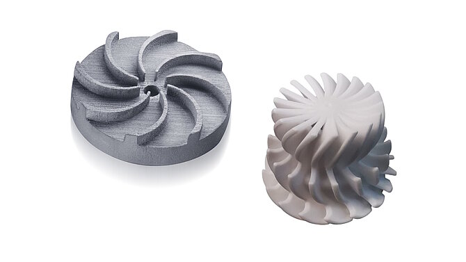 Two 3D printed products made of silicon carbide SiSiC and aluminium oxide Al2O3