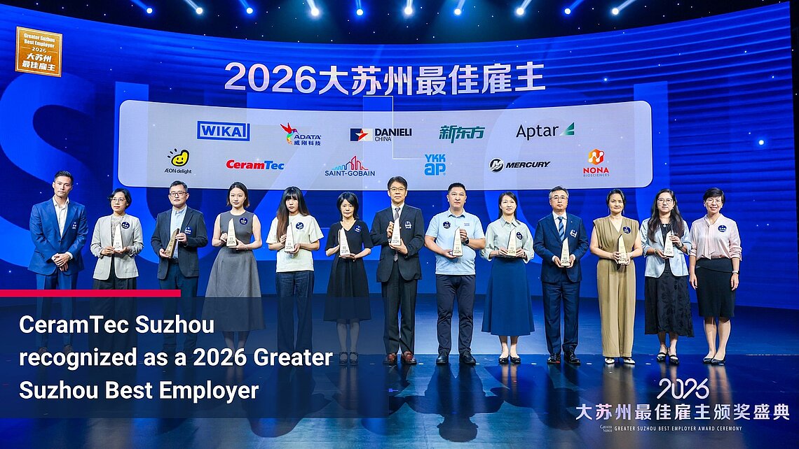 Award ceremony at the Greater Suzhou Best Employer Award 2026, with CeramTec Suzhou as the winner
