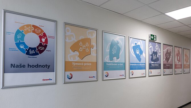 Hodnoty společnosti CeramTec v Šumperku v České republice jako plakát.