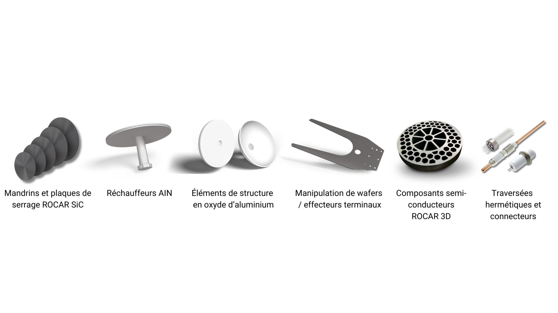 Plusieurs produits céramiques destinés à l'industrie des semi-conducteurs