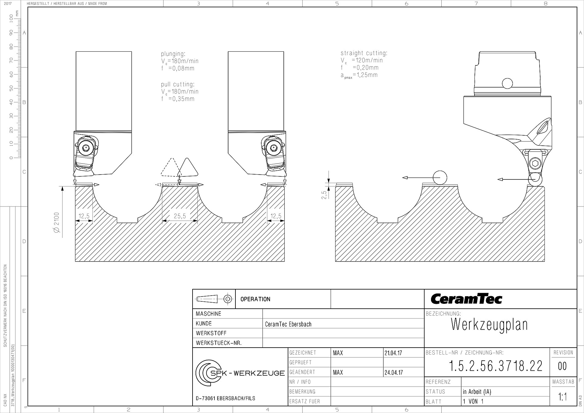 Plan d'usinage pour outils spéciaux