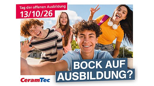 Flyer für das Open House für Auszubildende bei CeramTec am Standort Plochingen im Oktober 2026