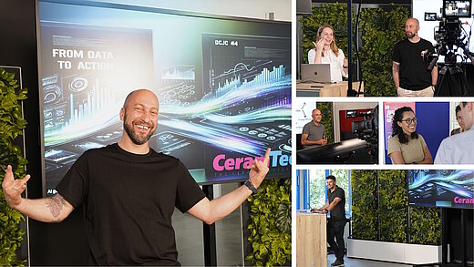 Verschiedene Bilder zeigen unter anderem Dr. Danny Krautz bei der CeramTec Digital Customer Journey Conference