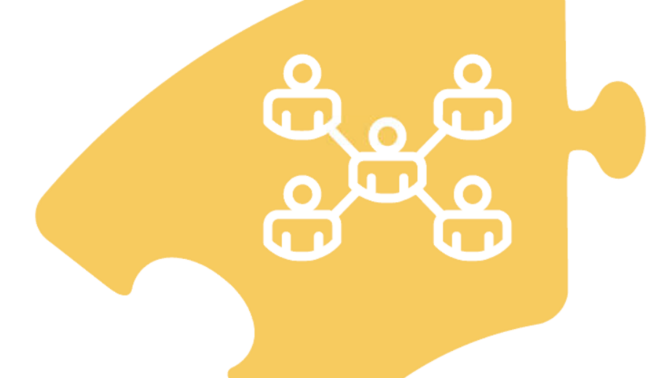 Ein gelbes Puzzlestück mit einem Netz darauf