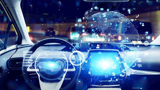 L'intérieur d'une voiture futuriste