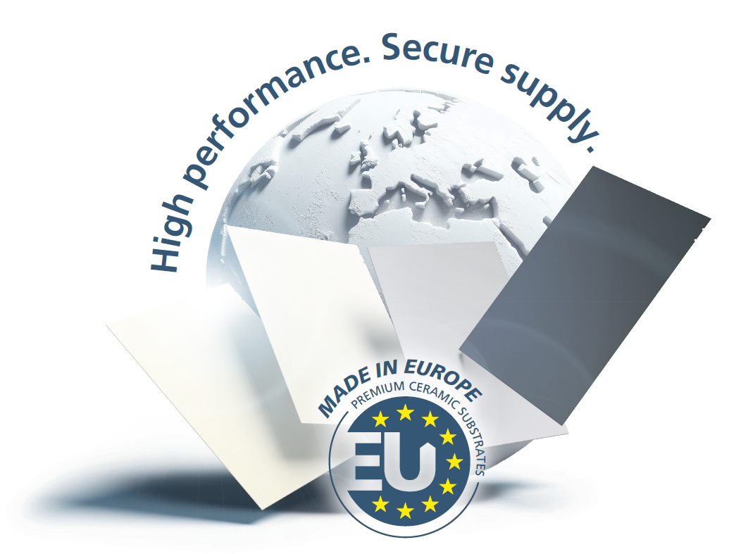 Four ceramic substrates and a map of Europe symbolize production in the EU