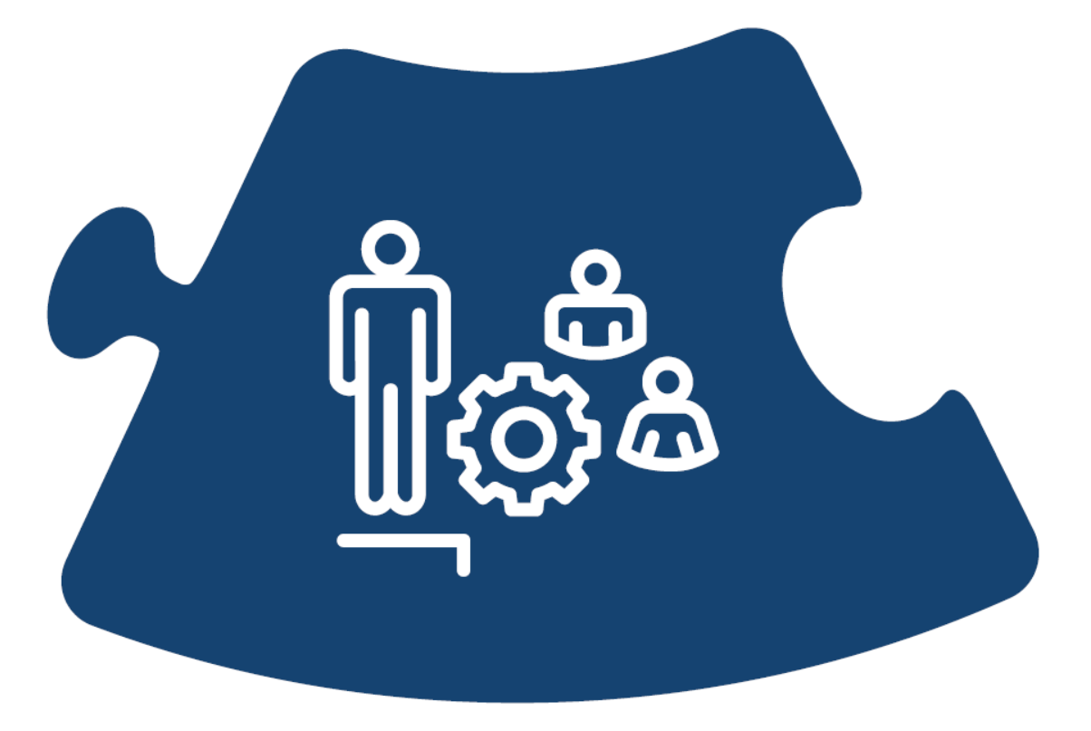 A piece of a puzzle with a lup zooming in on people